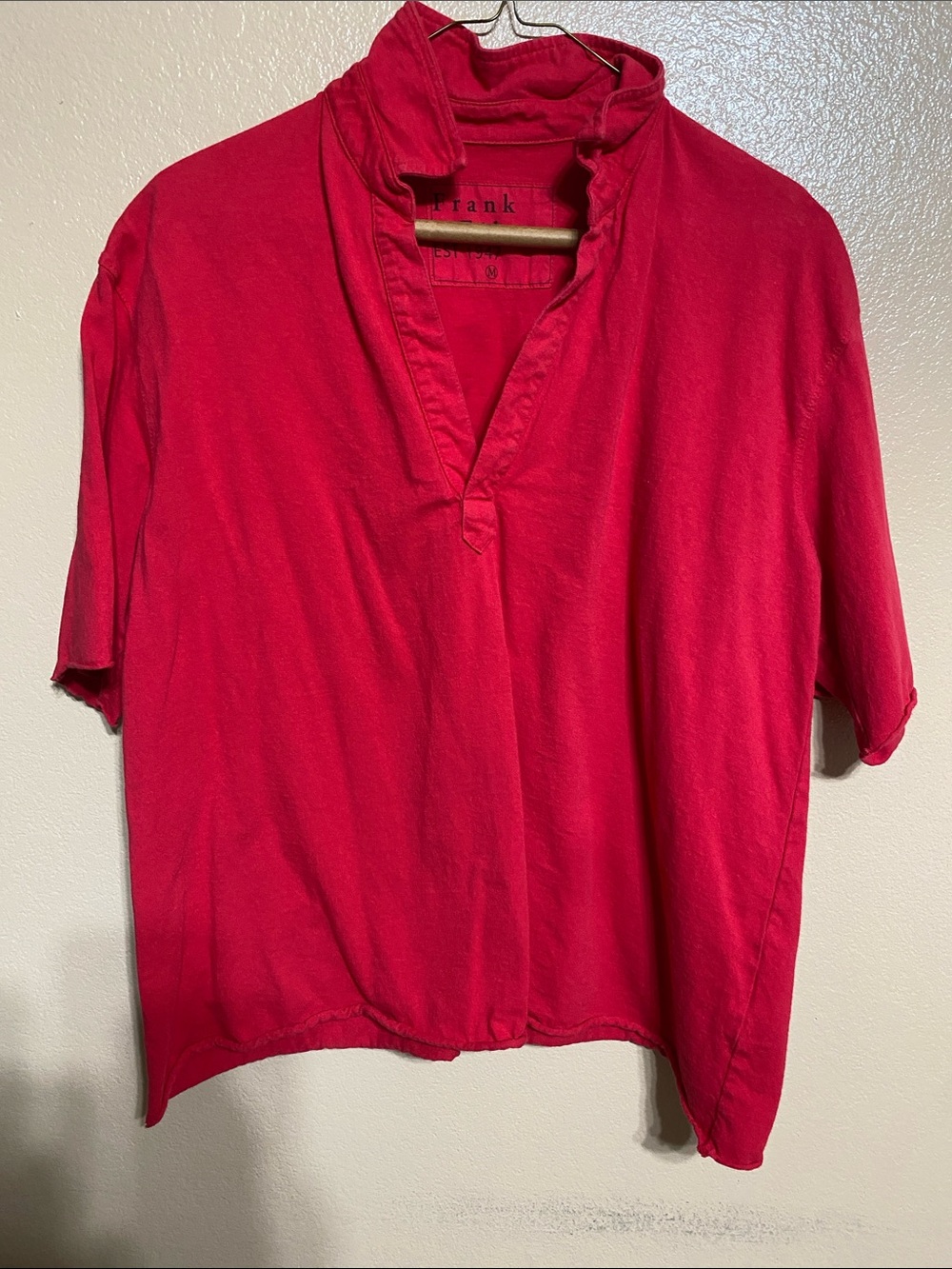 Frank & Eileen Bright Red Split-Neck Short Sleeve The Patty Vintage Jersey top